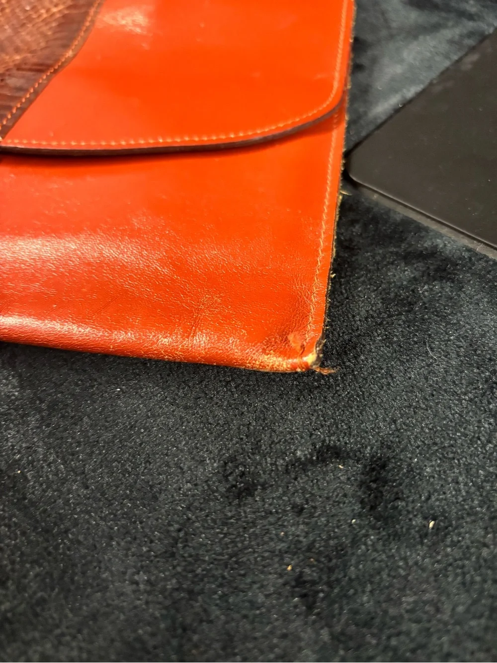 Vintage David Mehler for DAME Snakeskin Leather Orange Envelope Clutch
